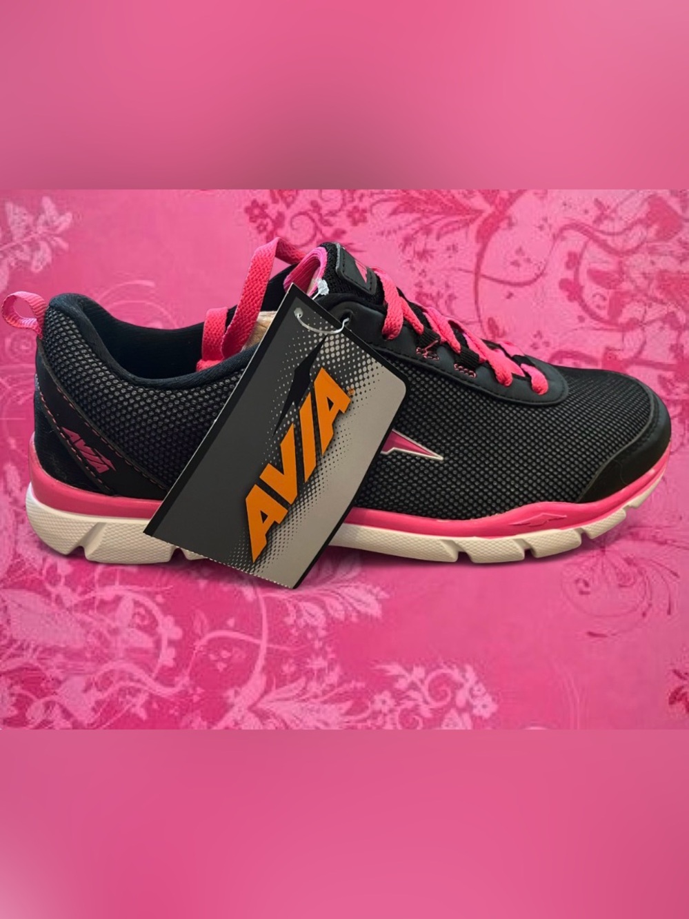 Avia Women's Black and Hot Pink Athletic Trainer
